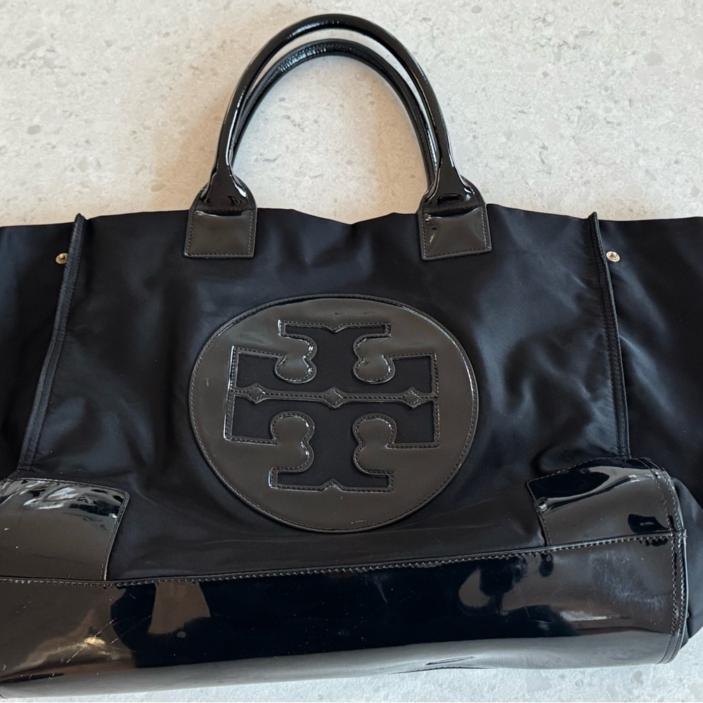 Tory Burch Black Nylon Tote with Patent Logo - Picture 9 of 15